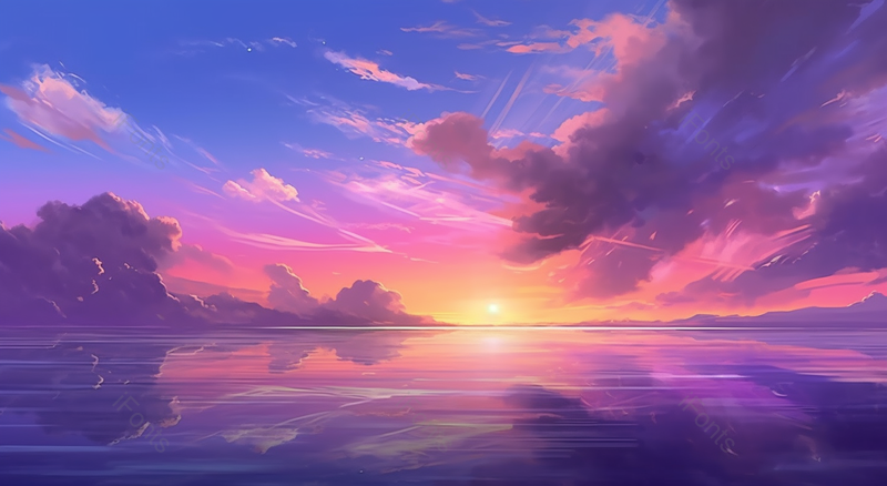 手绘紫色的夕阳水中倒影,插画/手绘图,插画/手绘图库,插画/手绘图下载,插画/手绘